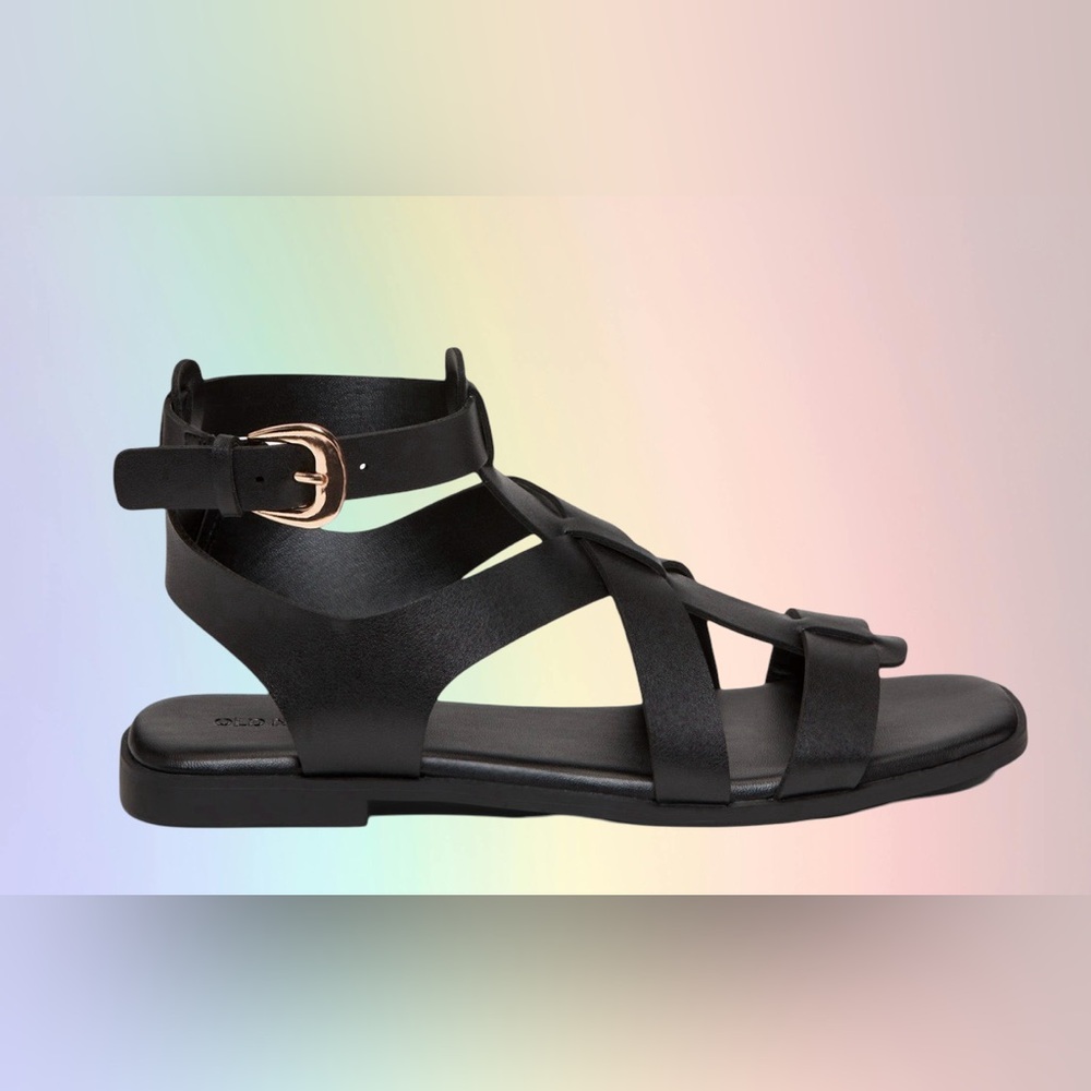 NWTSđGAP OLD NAVY SZ 8đBLACK STRAPPY GREEK GLADIATOR SANDALS GOLD HARDWARE - Picture 5 of 13